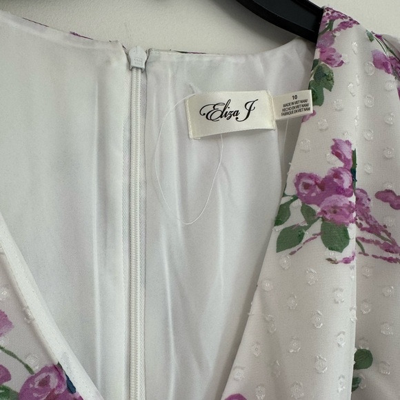 Eliza J Lilac White Floral Wrap Ruffled Tie Front Midi Dress - Picture 6 of 15